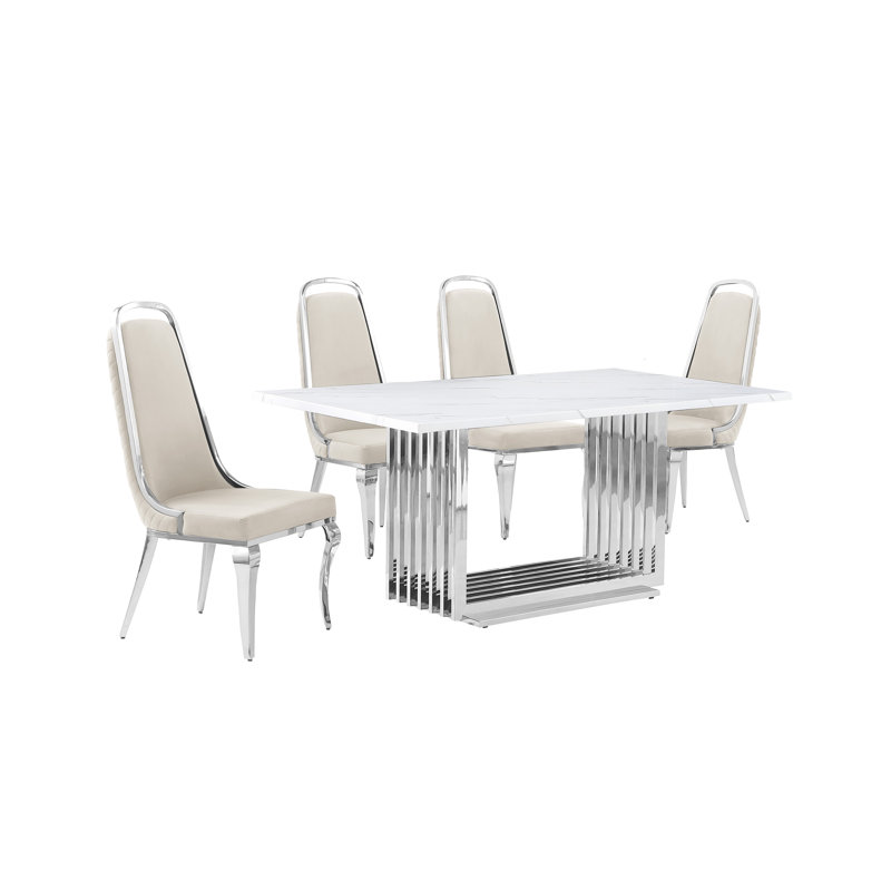 Ensemble de salle à manger Keyley, 5, Crème / argenté, Argent