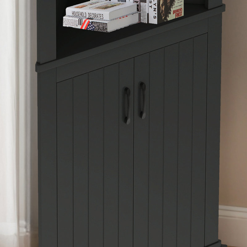 Grande armoire d'angle de style campagnard avec portes, Noir, H 69,4 po x l 28,3 po x P 20,9 po