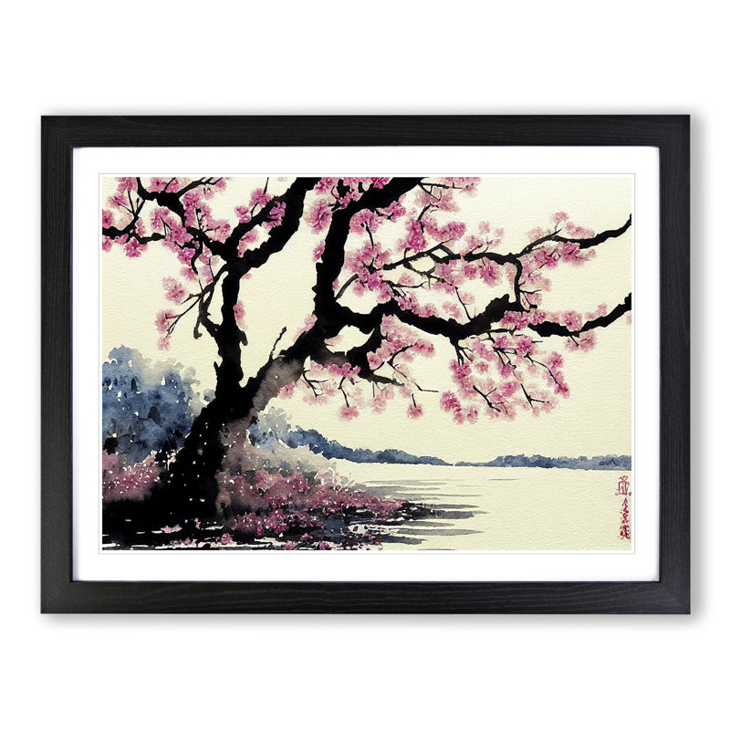 Bedazzled Cherry Blossom Tree - Single Picture Frame Painting, 34cm H x 46cm W x 2cm D, Black Framed