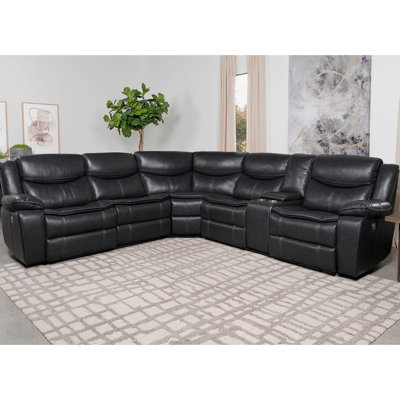 Grey Upholstered Power Reclining L-shaped Sectional With Wall Mechanism, Breathable Upholstery, Channel Cushions, Flip Top Console, 5 Seats For Bedroom Use Silhouette And Hugging Recline