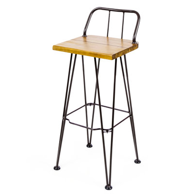 De 2 arrière-cours industriels - et solide. Siège en bois, structure en fer, avec siège à lattes intégré et repose-pieds extérieur, finition, pieds inclinés avec