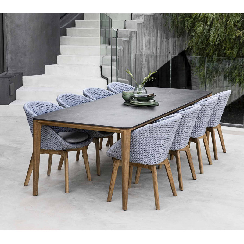 Peacock Patio Dining Armchair with Cushion, Light Gray/Teak