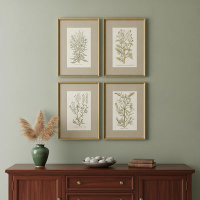Set Of Four Botanical Plants Gold Framed Print Wall Art