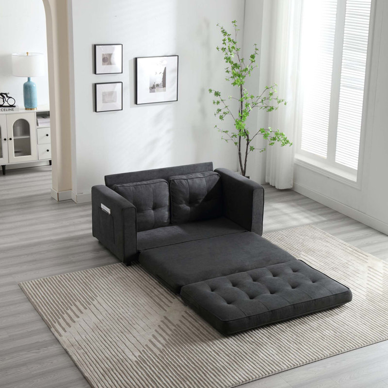 Canapé à accoudoirs carrés en velours de 55 po Ilionora, Gris foncé