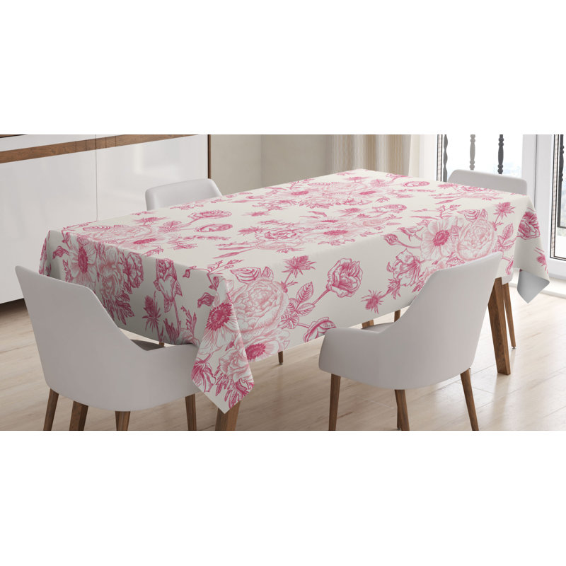Floral Tablecloth, 60'' D x 90'' L, Pink/Blue