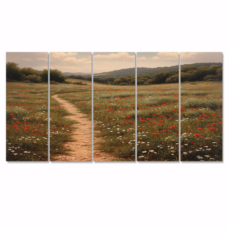 5 pièces d'art sur toile campagne champêtre, H 28 po x l 60 po