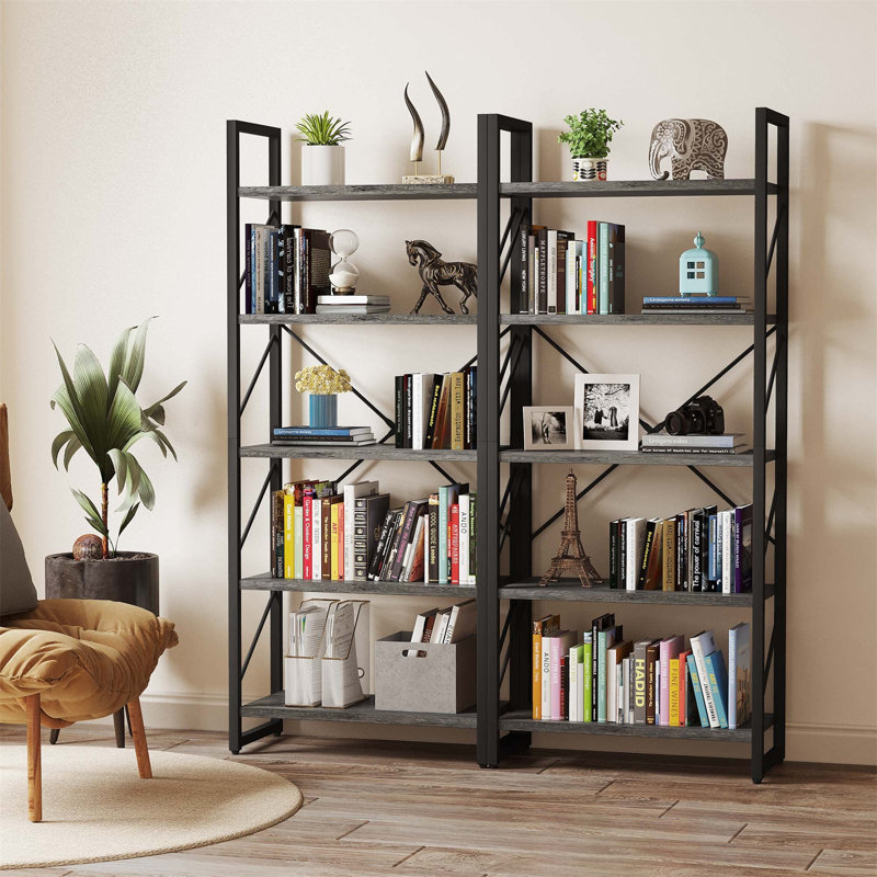 Bibliothèque moderne 5 niveaux, Noir/gris, H 62,2 po x l 23,58 po x P 11,81 po