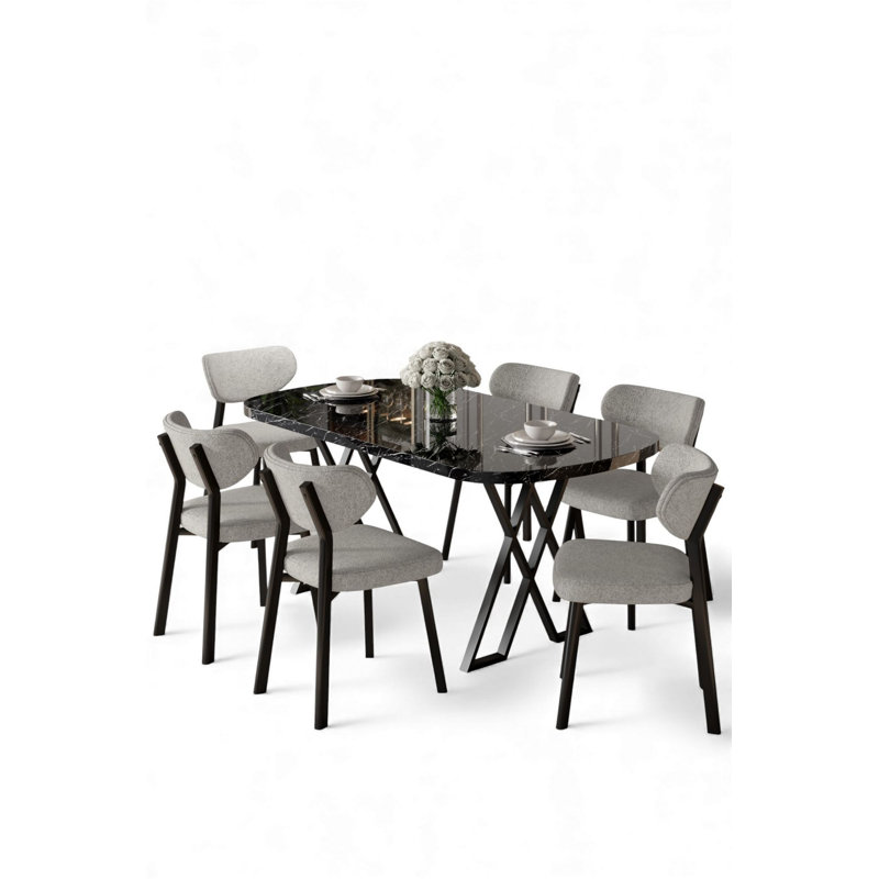 Ensemble de table et chaises de salle à manger (7 pièces), 7 Pieces: Table, 6 Chairs, Grey