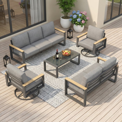 7-Seat Aluminum Patio Furniture Set With Swivel Chairs