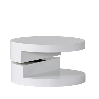 Petite table basse moderne avec fonction de rotation et de rangement, blanc brillant, 24,2 x 24,2 x 12,72 po, espace caché rotatif extra, blanc brillant, 23,62 x 23,62 x 12,99