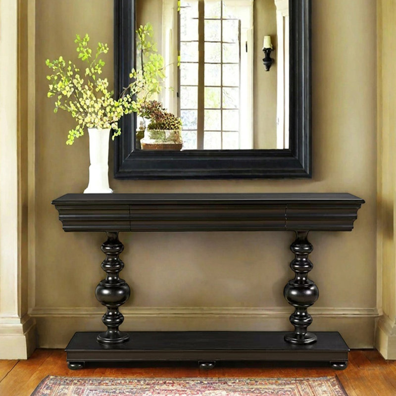 American Country Solid Wood Console Table, 33.5" H x 55.1" W x 13.8" D, Black Walnut