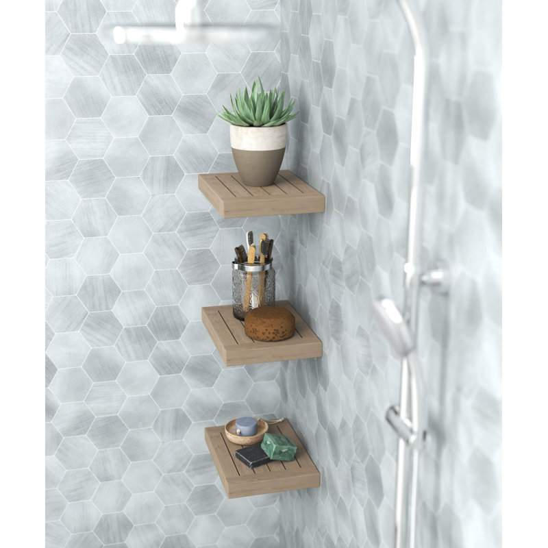 36" Moa Mist-Shield Floating Gray Teak Wall Shelf, 1.5" H x 12" W x 9" D