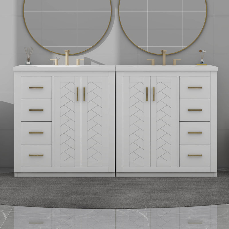Ensemble de meuble-lavabo double 60 po avec lavabo double 60 po, Blanc