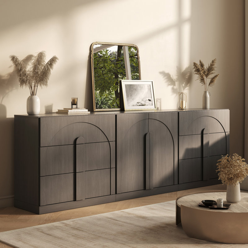 Ensemble de buffet modulaire 3 pièces avec 6 tiroirs, ébène, Bijou Ebony BCC