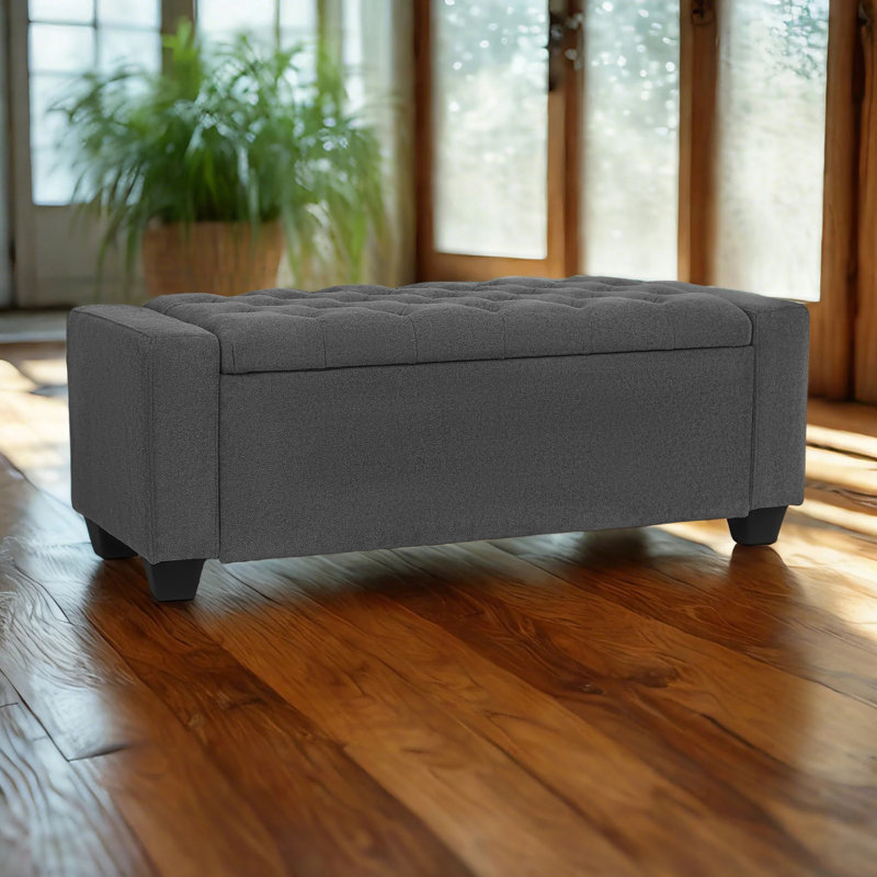 49-Inch Storage Upholstered Storage Ottoman Bench, Dark Gray