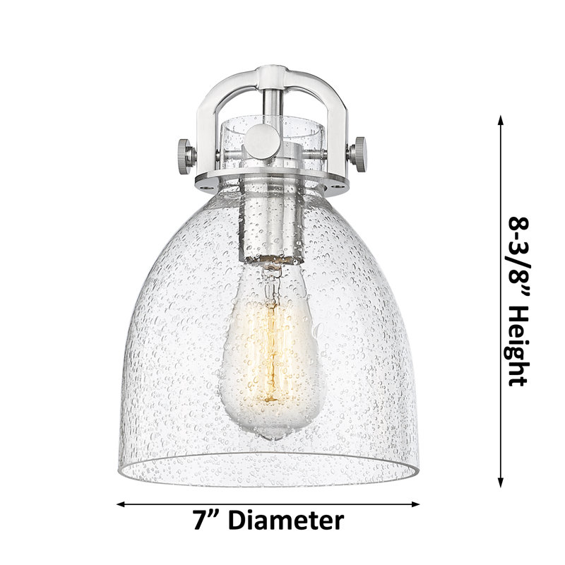 Newton Bell 6 Light Stem Hung Chandelier, Polished Nickel, White