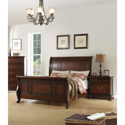 Traditional 3pc Set Cal King Size Bed 2x Nightstands Panel Headboard Footboard Antique Cherry Bedroom Furniture