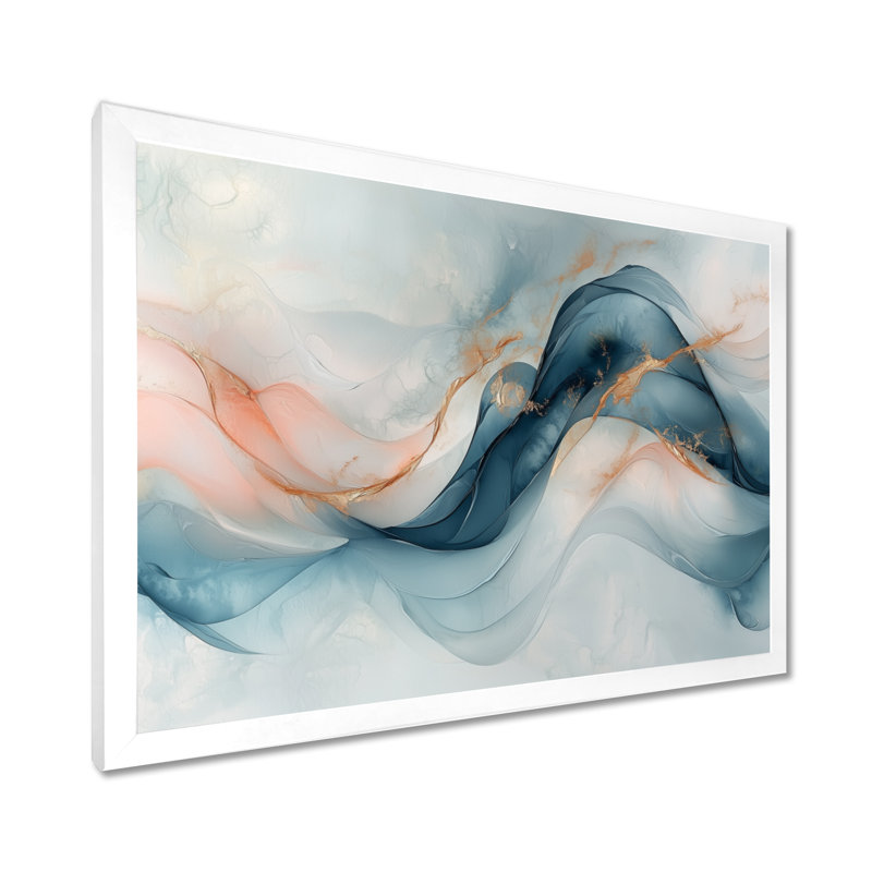 Octavus fondations fluides de marbre quartzite II - art mural abstrait en marbre, H 30 po x l 40 po, Cadre simple, Blanc