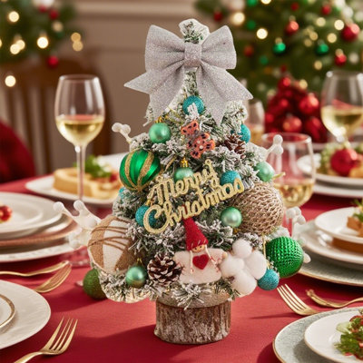 Décorations de Noël, mini arbre de Noël artificiel avec des aiguilles de pin floquées, décoration de baies pour décoration d'intérieur, de maison, de bureau et de fête de Noël (vert)