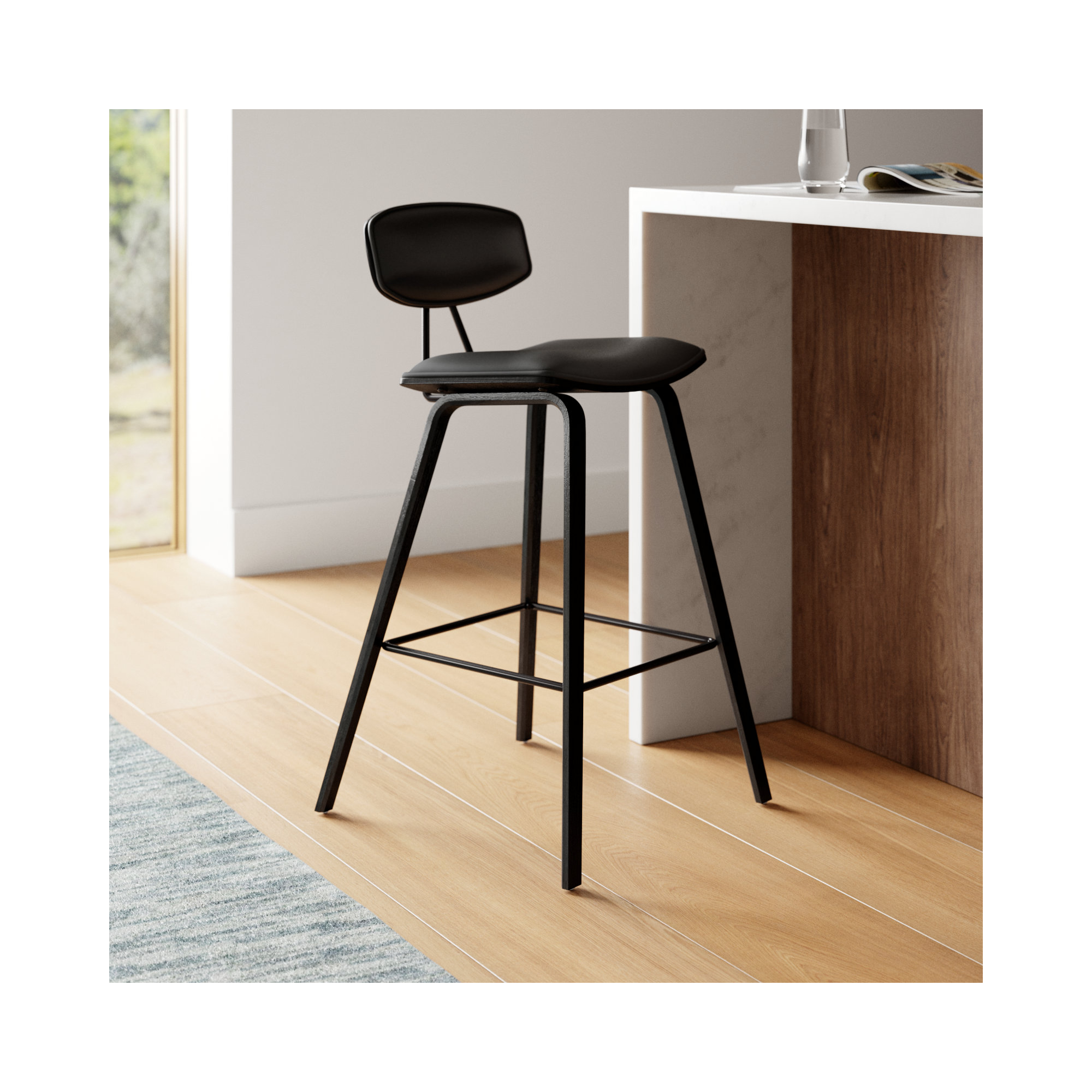 Payton Vegan Leather Bar & Counter Stool, Counter Stool (26" Seat Height), Black