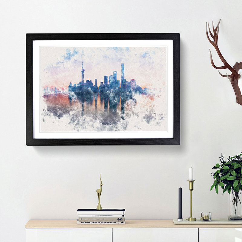 View Of Shanghai In China - Single Picture Frame Print on MDF, 35cm H x 50cm W x 2cm D, Black