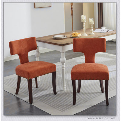 Ensemble de 2 chaises de salle à manger de style Mid-Century modernes recouvertes de tissu d'ameublement en lin Farmhouse