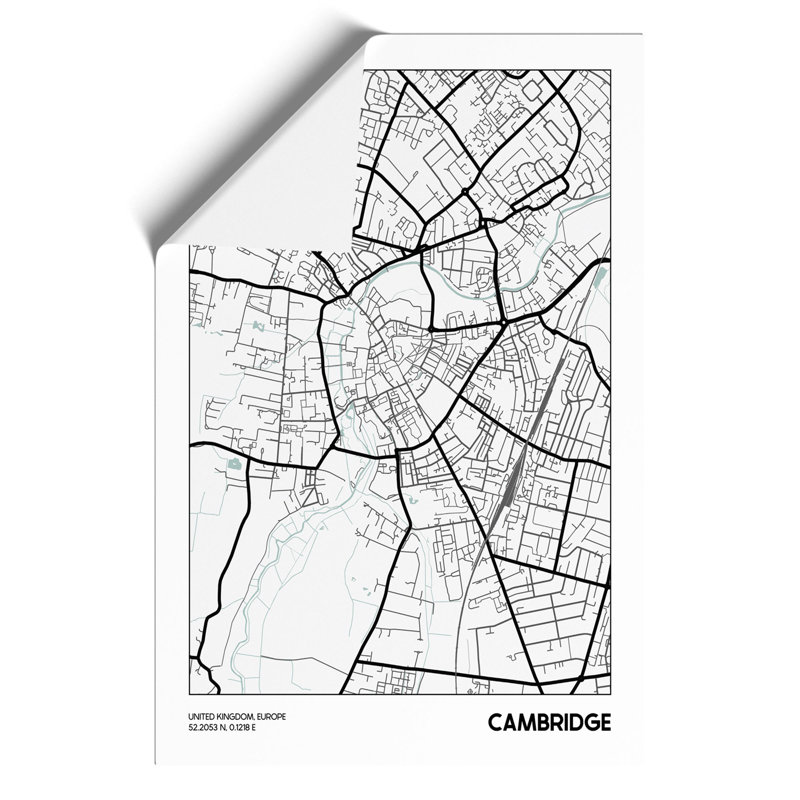 Map Cambridge UK - Frameless Print, 84cm H x 59cm W x 0.1cm D