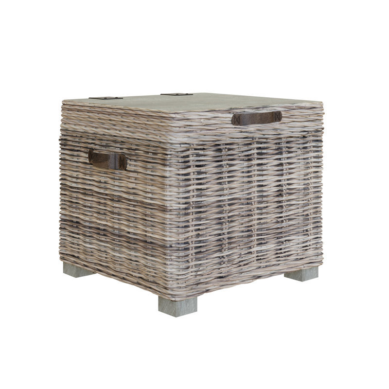 Maquoit Handmade Kubu Rattan Storage Side Table Limewash