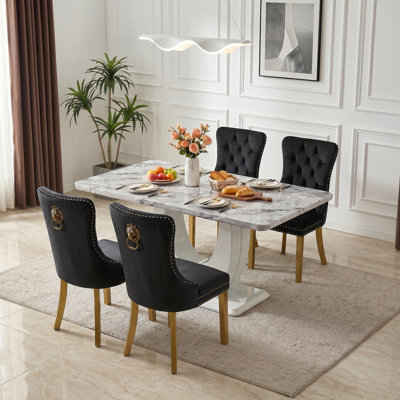 5-Piece Modern 63" Rectangular Dining Set with Upholstered ChairsV