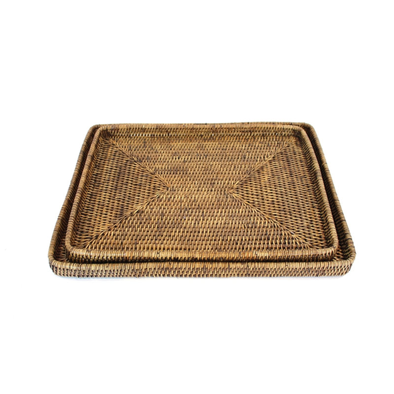 Rattan/Wicker Decorative Tray, Antique Brown