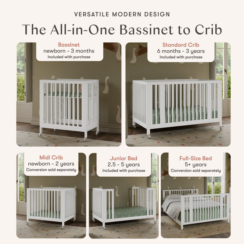 Rolli 9-in-1 Convertible All-Stages® Crib with Bassinet & Toddler Bed Conversion Kits, White