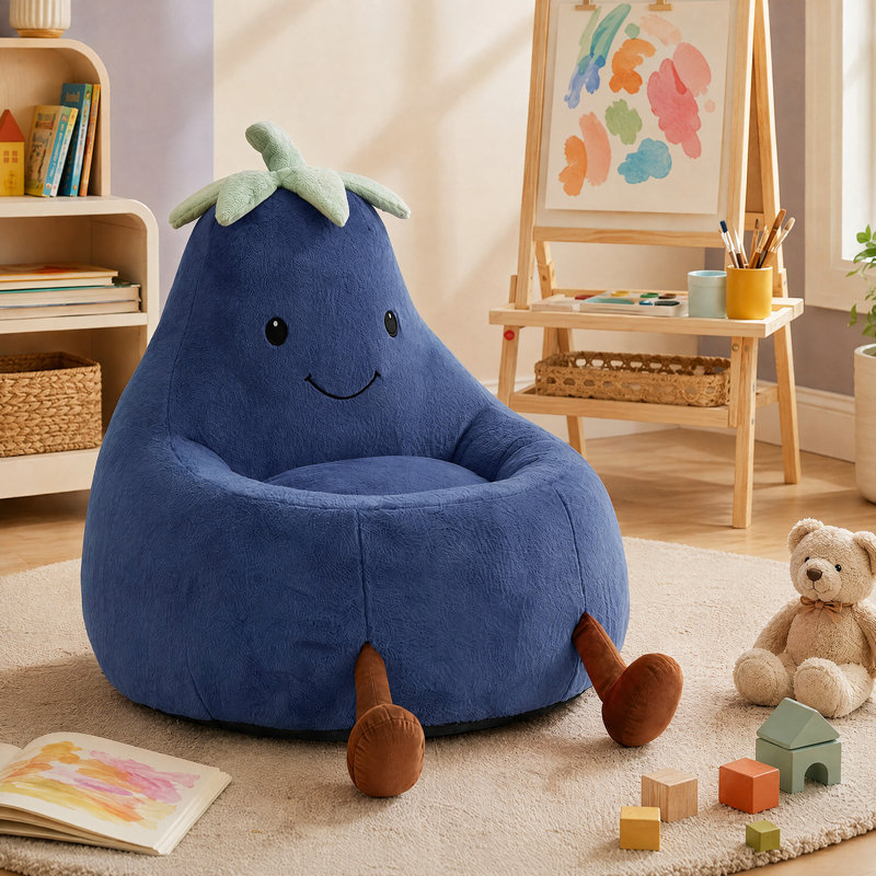 Fauteuil à billes avec aubergine Kannon, H 21,65 po x l 23,62 po x P 24,4 po, Polyester bleu foncé