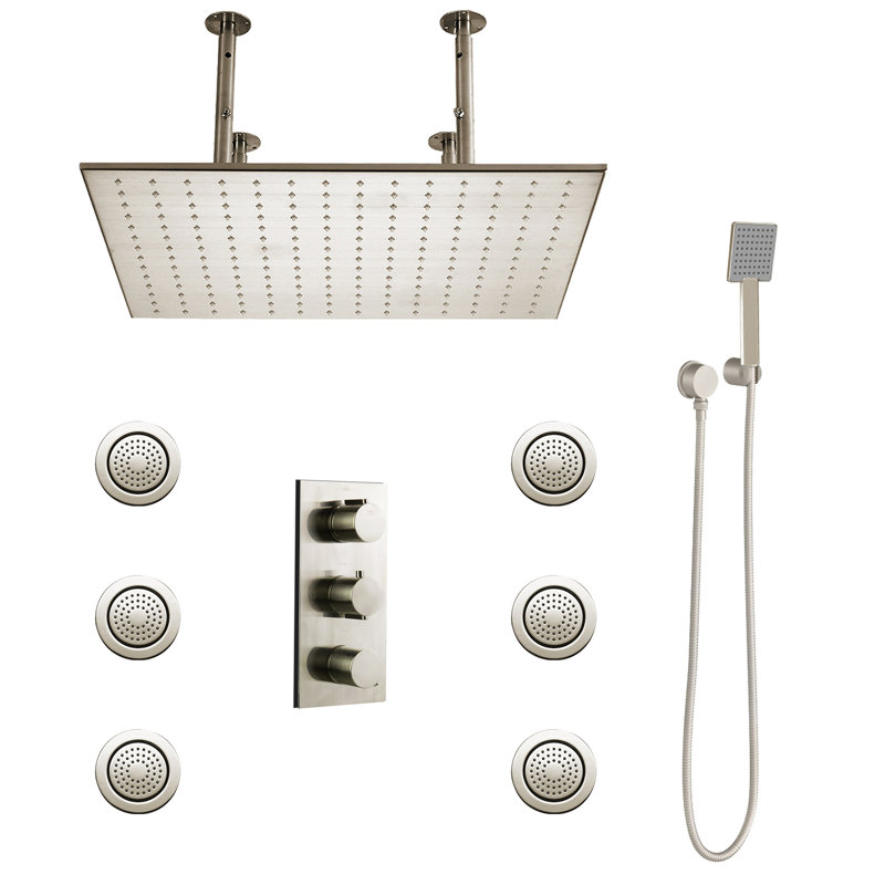 Ensemble de grande pomme de douche à pluie avec douchette FontanaShowers Sofia, H 5,6 po x l 31 po, Nickel brossé