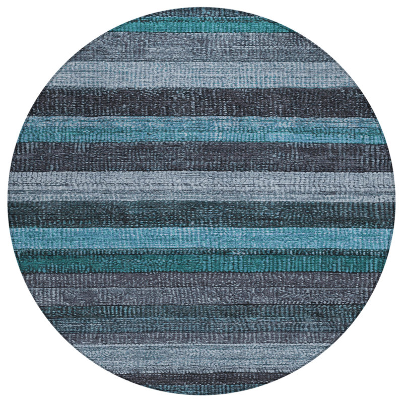 Machine Washable Indoor/Outdoor Xhevrie Teal Rug, Round 8'