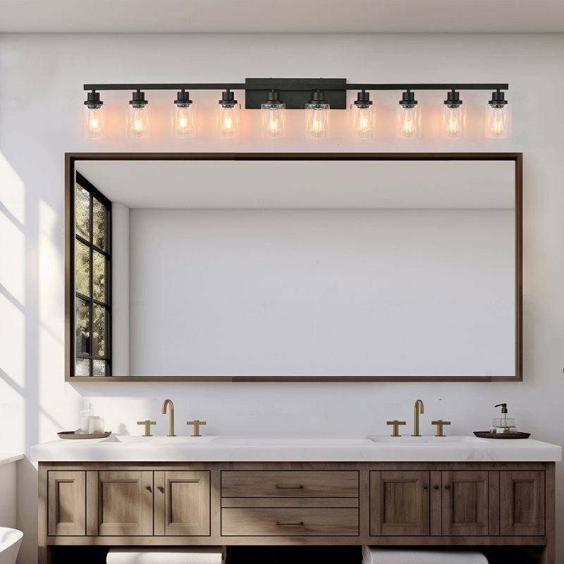 Éclairage pour meuble-lavabo de salle de bain 10 lumières avec verre transparent, Noir mat