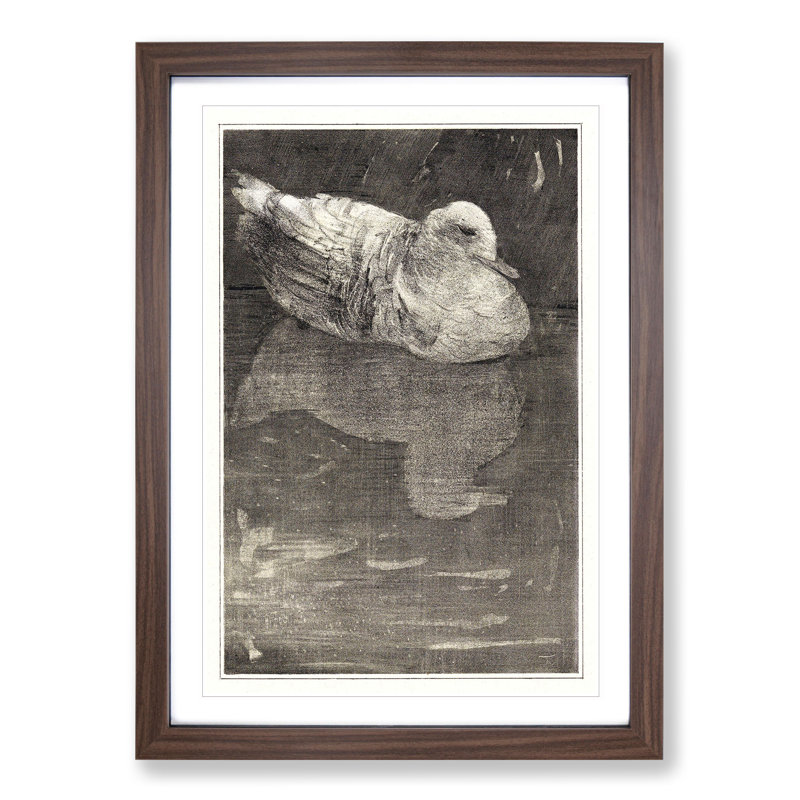 Floating Duck by Theo Van Hoytema - Picture Frame Painting, Walnut Framed, 36cm H x 27cm W x 2cm D