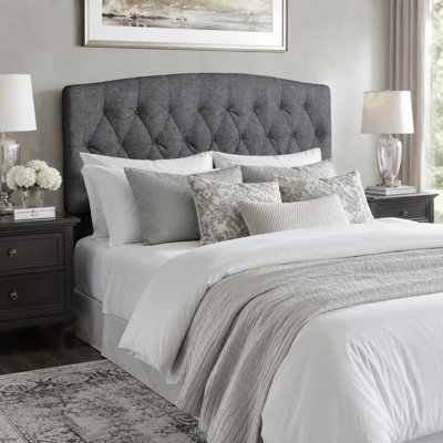 King Camelback Diamond Tufted Upholstered Panel Headboard, Linen-Look Fabric with Solid Wood Frame