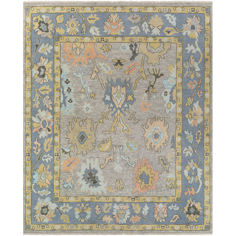 Tapis oriental en laine noué à la main denim / blé / rosé / gris clair / sauge / bleu pâle Sutton