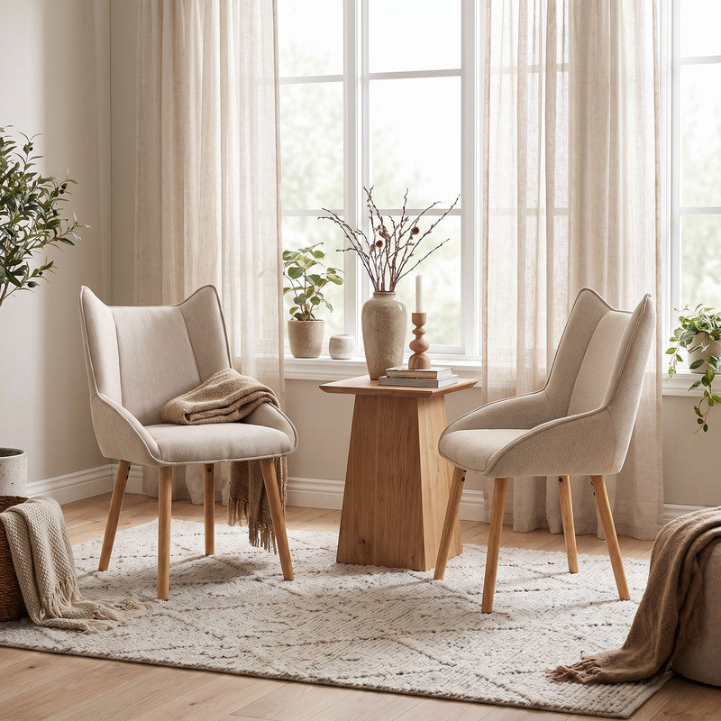 50 cm H Side Chair, Beige, Beige