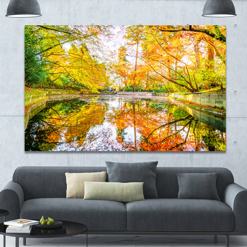 Paysage, forêt d'automne avec rivière, photographie sur toile - Bright Fall Forest, H 40 po x l 60 po x p 1,5 po
