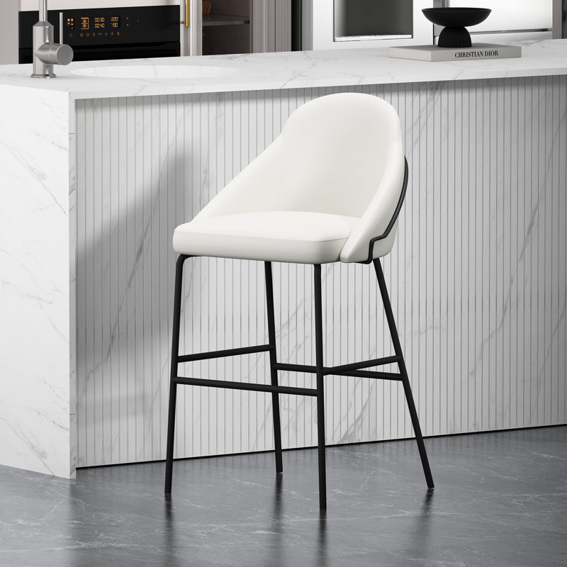 Gracie Modern Vegan Leather Upholstered Steel Counter Stool in White and Black, Counter Stool (26" Seat Height)