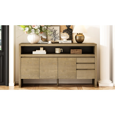 3-Door 60-Inch Sideboard Drawers, Solid Ash Veneer , Hallway Storage 60" U-Style 3 Drawer Modern Sideboard, Versatile For House