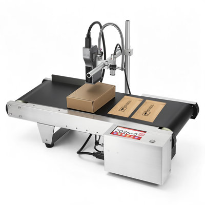 Machine de codage à jet d'encre avec mini-convoyeur, imprimante à jet d'encre automatique en ligne avec encre originale à séchage rapide de 42 ml