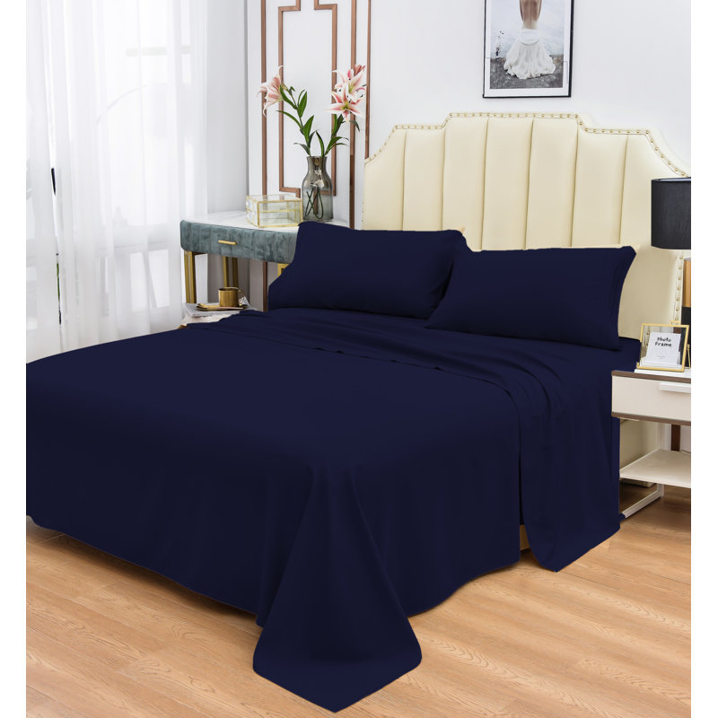 1800 Thread Count Rayon from Bamboo Sheet Set, Navy Blue, Twin XL