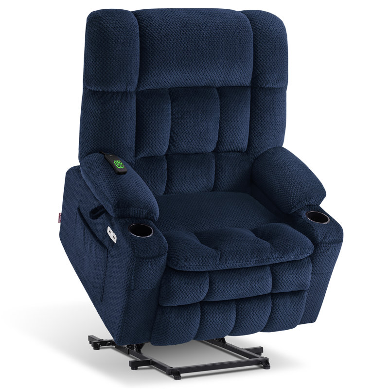 27'' W Dual Motor Power Lift Recliner Infinite Position With Heat And Massage, Fabric, Navy Blue