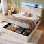 Ottoman Bed With Led And Usb Linen Beige-1093481010