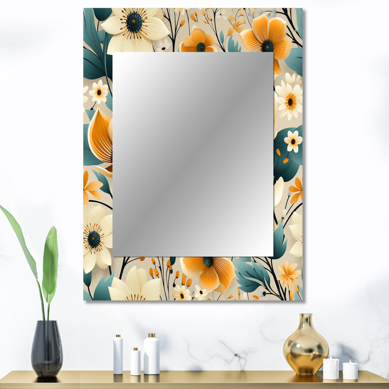 Ellettsville Mod Floral Nostalgia - miroir mural décoratif Mid-Century, géométrique, miroir abstrait, impression d'art en métal