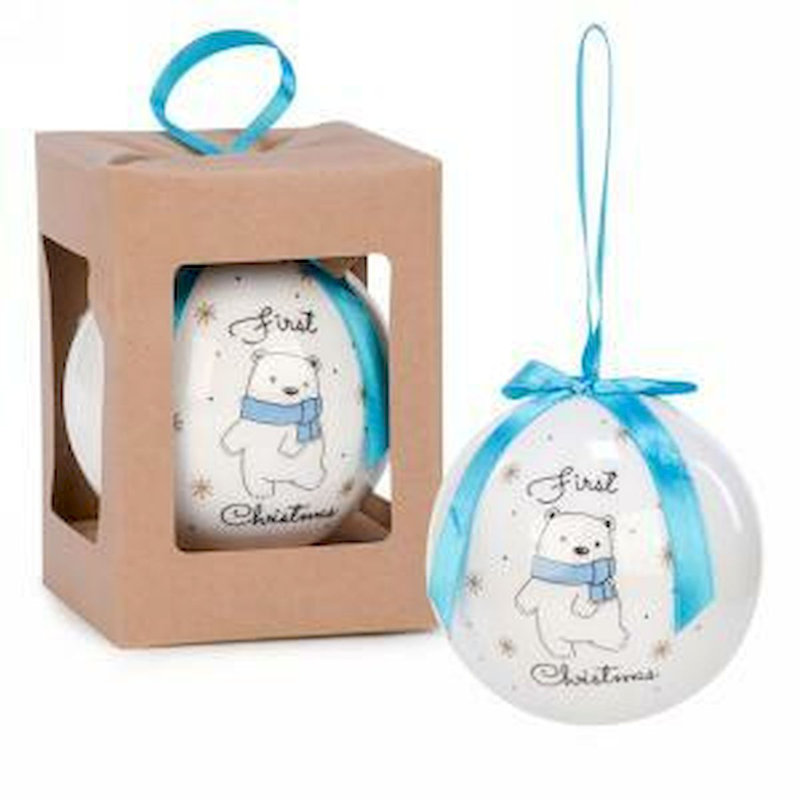 Ornement boule de Noël ours en peluche, Bleu