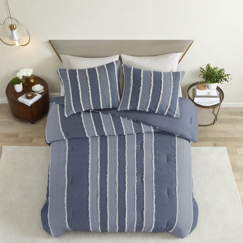 Ensemble de literie toutes saisons, en coton très grand, jacquard à rayures moderne pour la maison