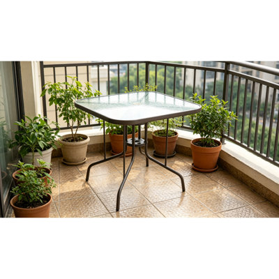 Tables de patio durables, salle à manger moderne en verre d'acier de 35 po pour la cour arrière